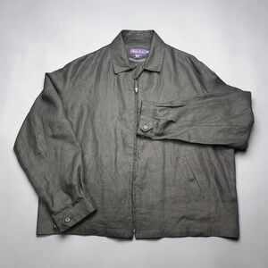 Ralph Lauren Purple Label Mens XXL Linen Harrington Full Zip Jacket Made Italy
